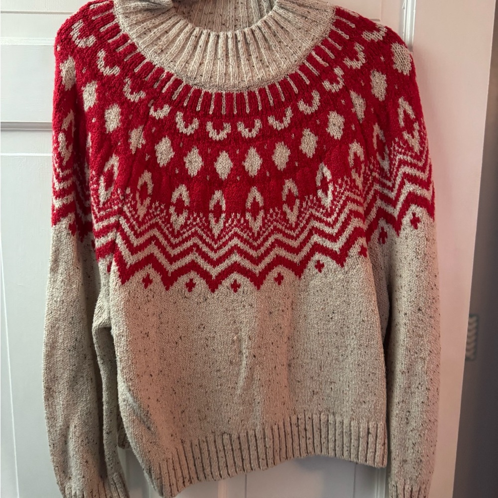 Old Navy Red and Cream Women's Cowl Sweater